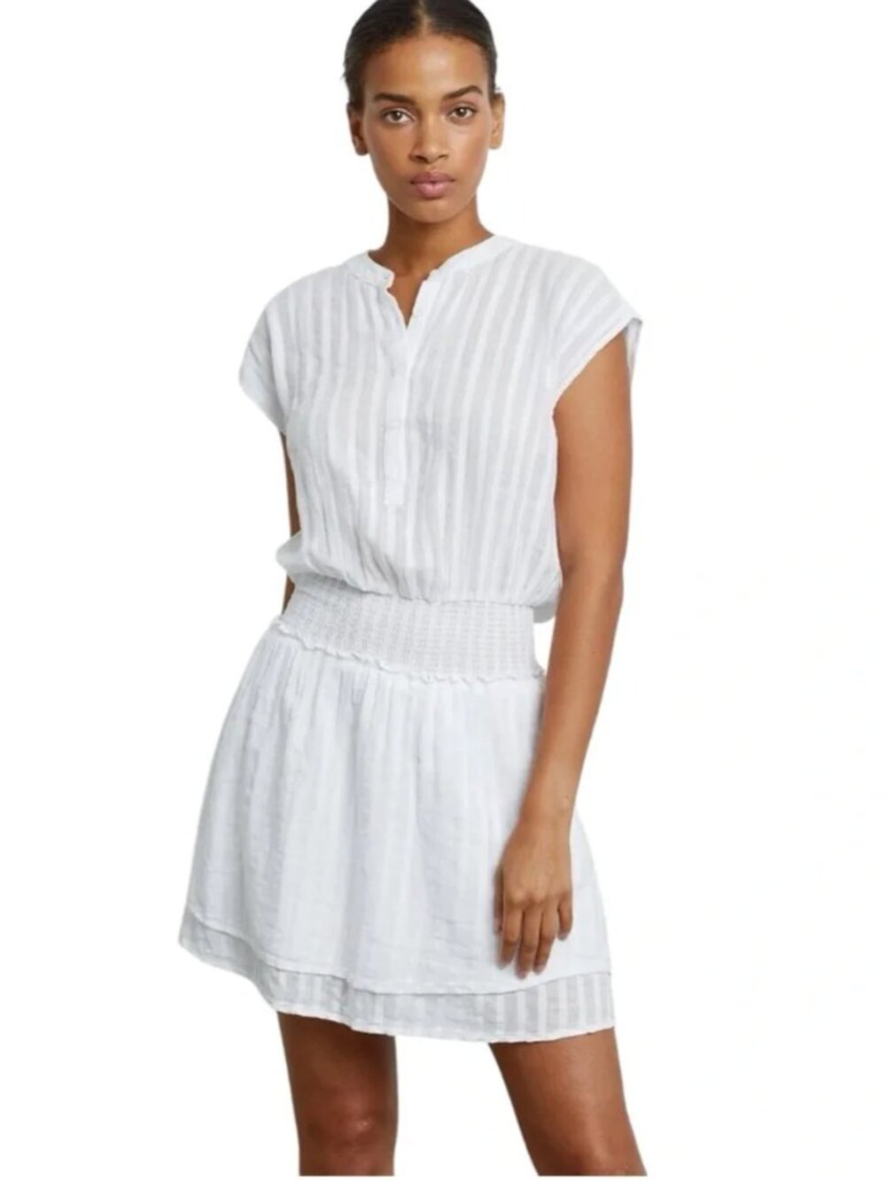 NWT Rails Angelina Linen Dress in White Shadow Stripe